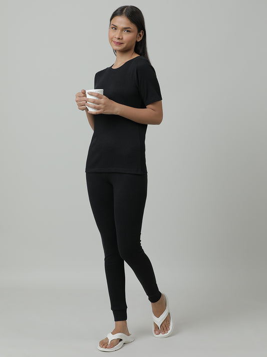 Unisex Thermal  Short Sleeve Vest & Pant Set _Black.