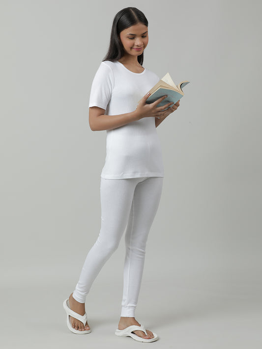 Unisex Thermal Short Sleeve Vest  & Pant Set _White.
