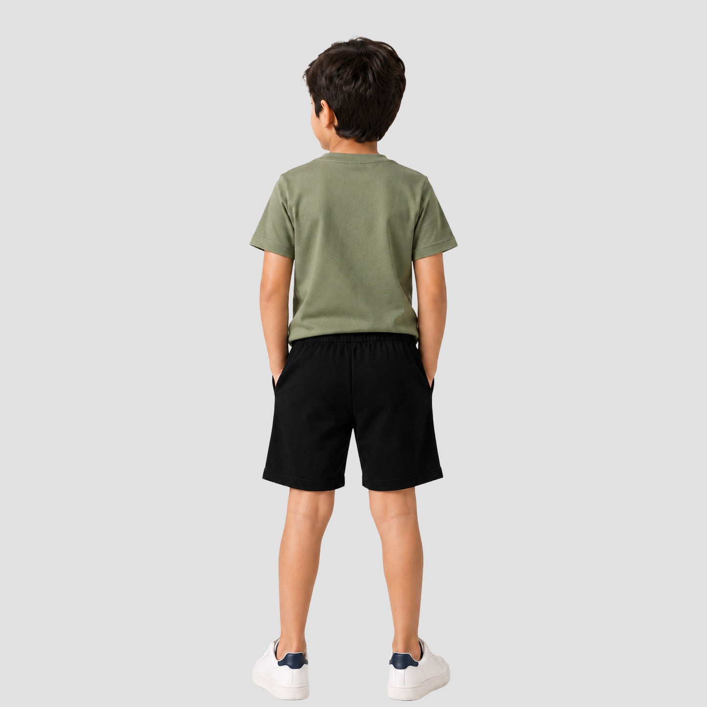 Boys Solid Cotton Casual Shorts (Pack of 2 - Navy Blue & Black) | Elastic Waistband Regular Fit Shorts with Pockets