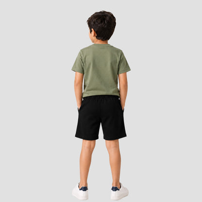 Boys Solid Cotton Casual Shorts (Pack of 2 - Navy Blue & Black) | Elastic Waistband Regular Fit Shorts with Pockets