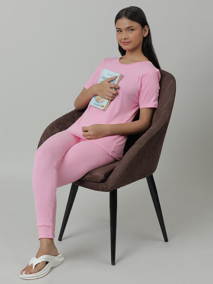 Unisex Thermal Short Sleeve Vest & Pant Set_ Pink.