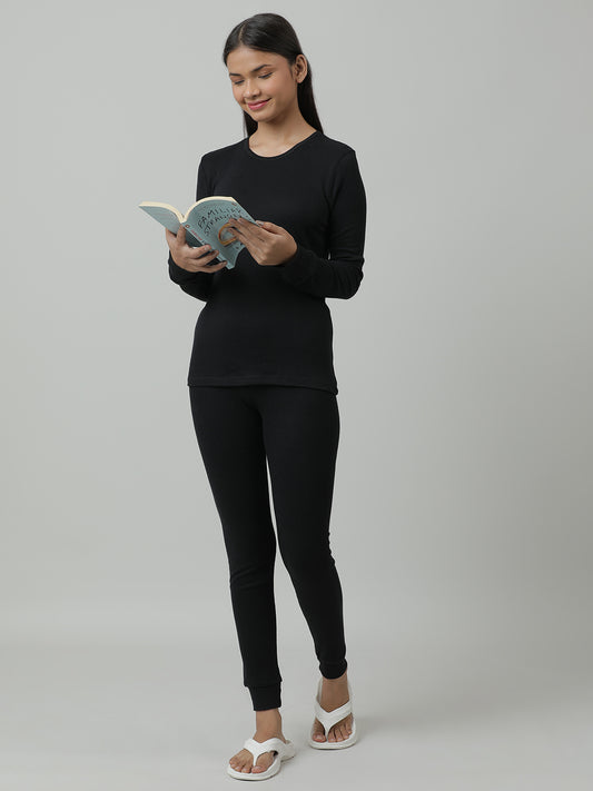 Unisex Thermal Full sleeve Vest & Pant Set _Black.