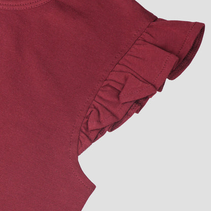 Girls' Soft Cotton Flutter Sleeve Round Neck Top | Casual Summer T-Shirt for Kids