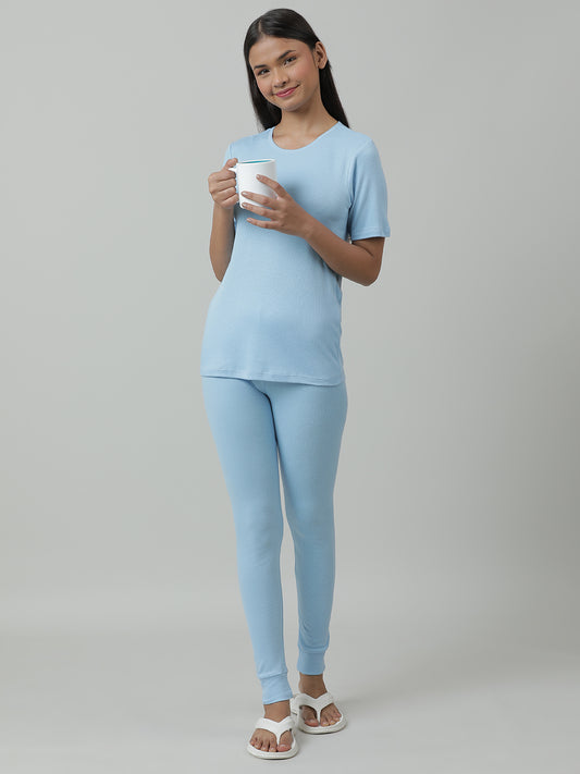 Unisex Thermal Short Sleeve Vest & Pant Set_ Blue.
