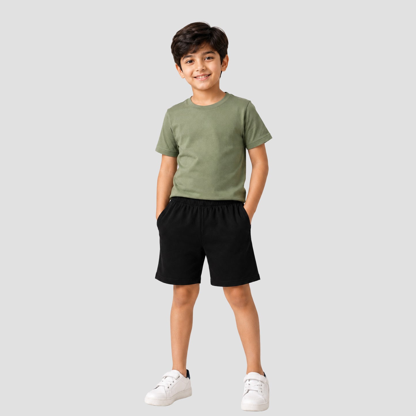 Boys Solid Cotton Casual Shorts (Pack of 2 - Navy Blue & Black) | Elastic Waistband Regular Fit Shorts with Pockets