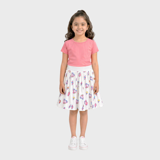 Girls' Cotton Skirt With Shorts - Printed