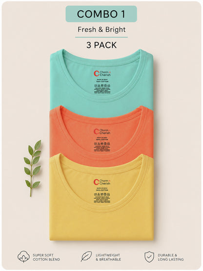 Girls Cotton Short Sleeve T-Shirt - Pack of 3