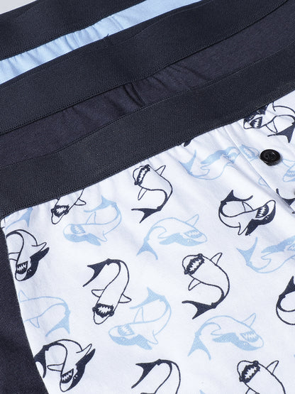 Boxer - Shark All Over Print & Solid Color Combo  Pack Of 3.
