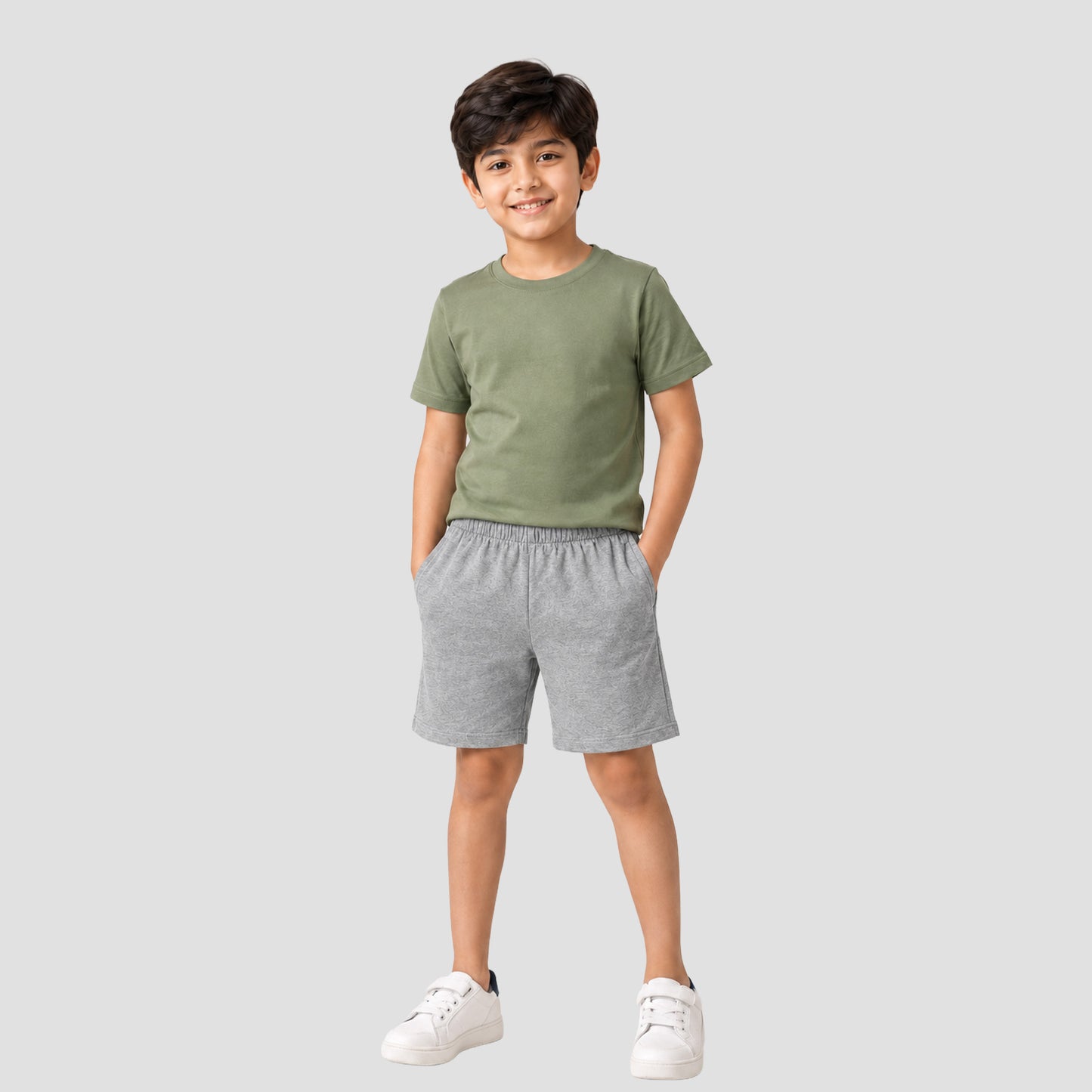 Boys Solid Cotton Casual Shorts (Pack of 2 - Grey & Black) | Elastic Waistband Regular Fit Shorts with Pockets