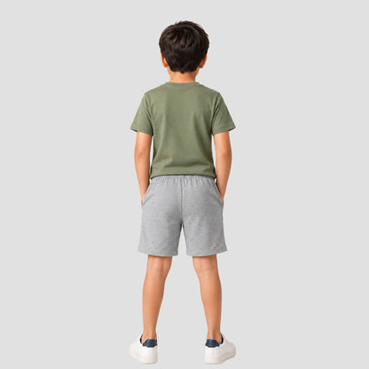 Boys Solid Cotton Casual Shorts (Pack of 2 - Grey & Black) | Elastic Waistband Regular Fit Shorts with Pockets