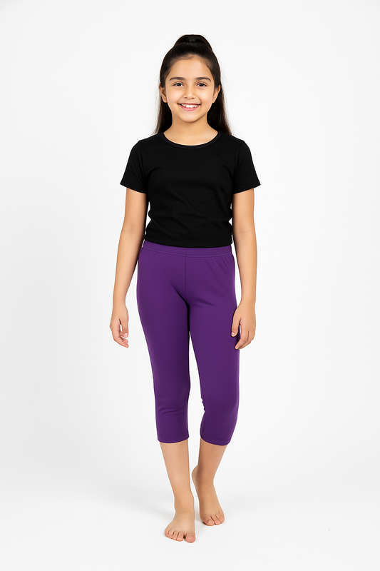 Girls 3/4 Leggings  Solid Purple Color Pack Of 1