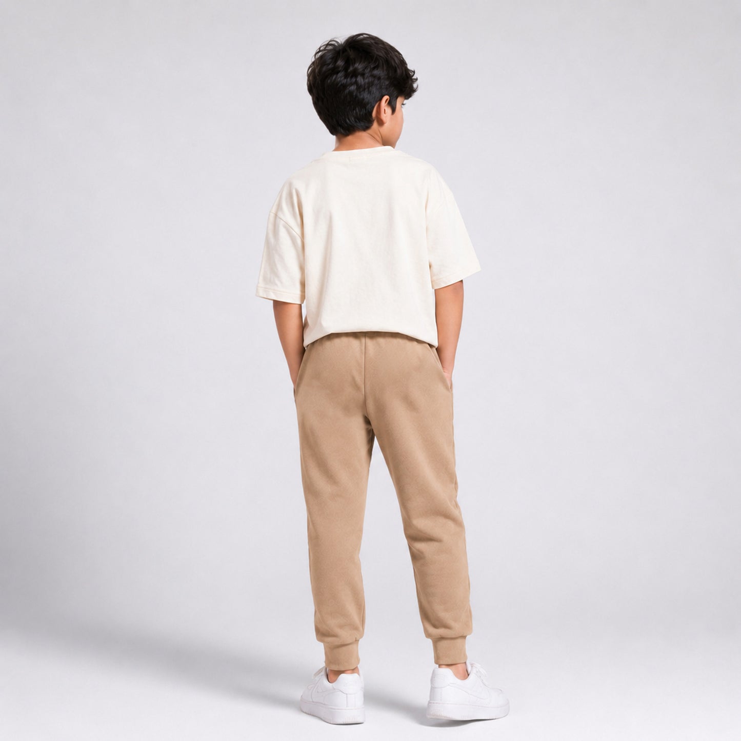 Charm N Cherish Boys Brown Solid Elastic Waist Jogger Pants