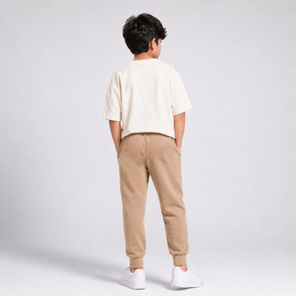 Charm N Cherish Boys Brown Solid Elastic Waist Jogger Pants