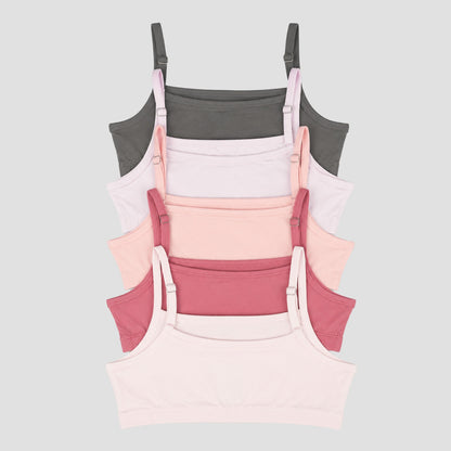 Charm N Cherish Girls' Multi-Pack Crop Top Training Bras (Pack of 5) – Pink, Grey & White