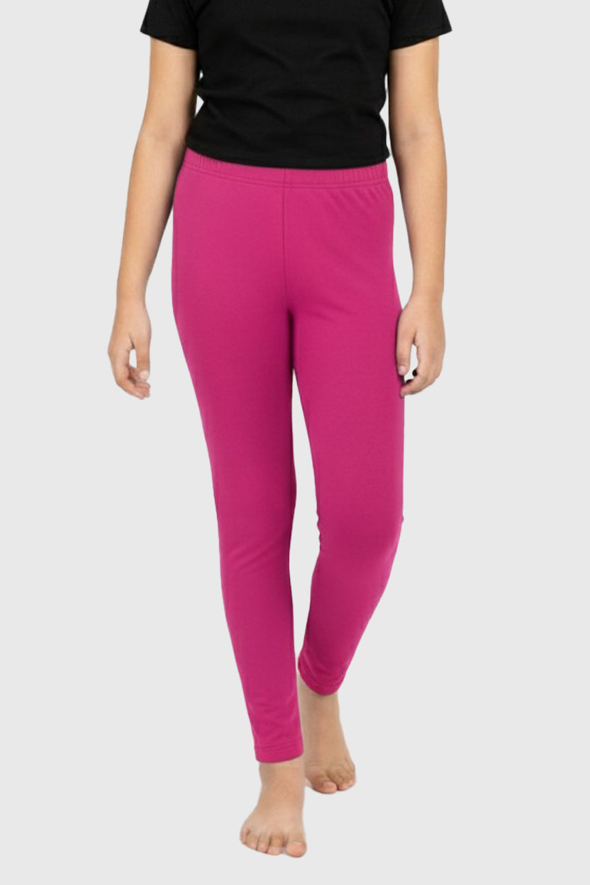 Girls' Cotton Leggings Solid Dark Pink Color Pack Of 1