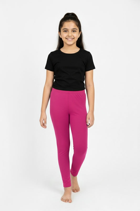 Girls' Cotton Leggings Solid Dark Pink Color Pack Of 1