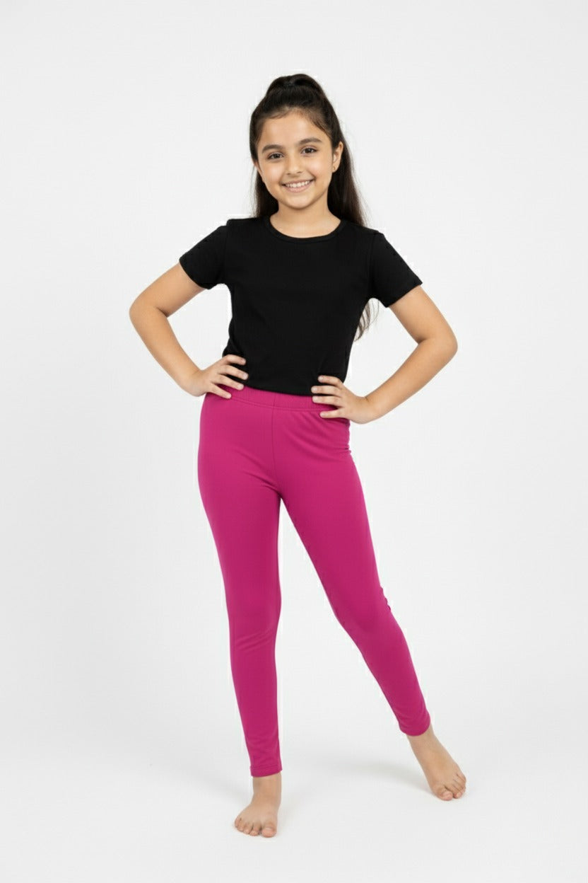 Girls' Cotton Leggings Solid Dark Pink Color Pack Of 1