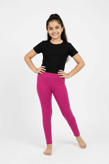 Girls' Cotton Leggings Solid Dark Pink Color Pack Of 1