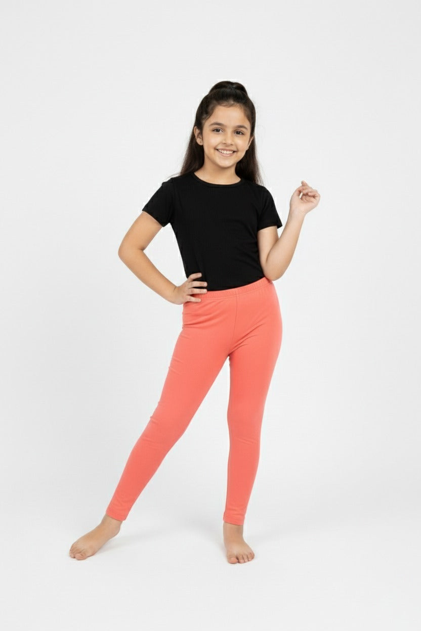 Girls' Cotton Leggings - Coral (Pack of 1)