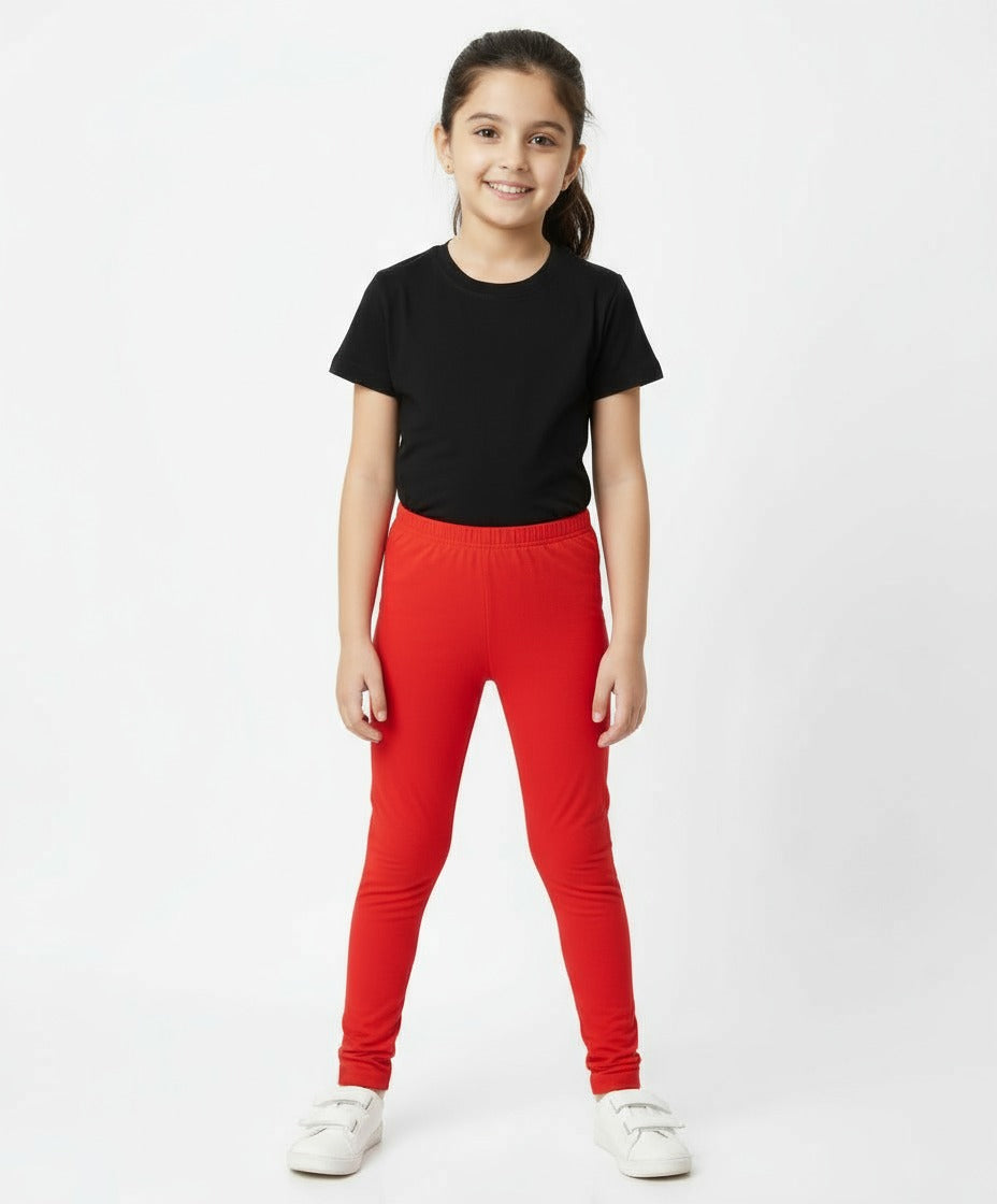 Girls' Cotton Leggings Solid Red Color Pack Of 1
