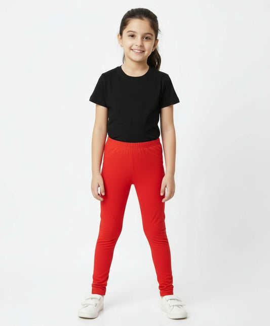 Girls' Cotton Leggings Solid Red Color Pack Of 1