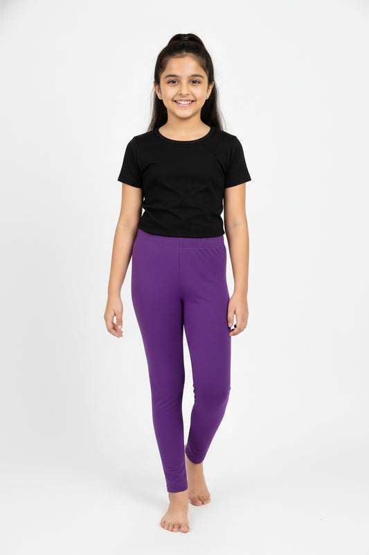 Girls' Cotton Leggings Solid Purple Color Pack Of 1