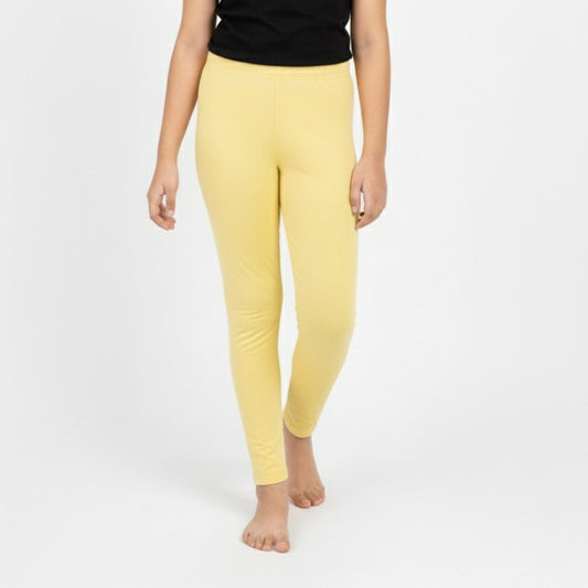 Girls' Cotton Leggings - Lime yellow (Pack of 1)