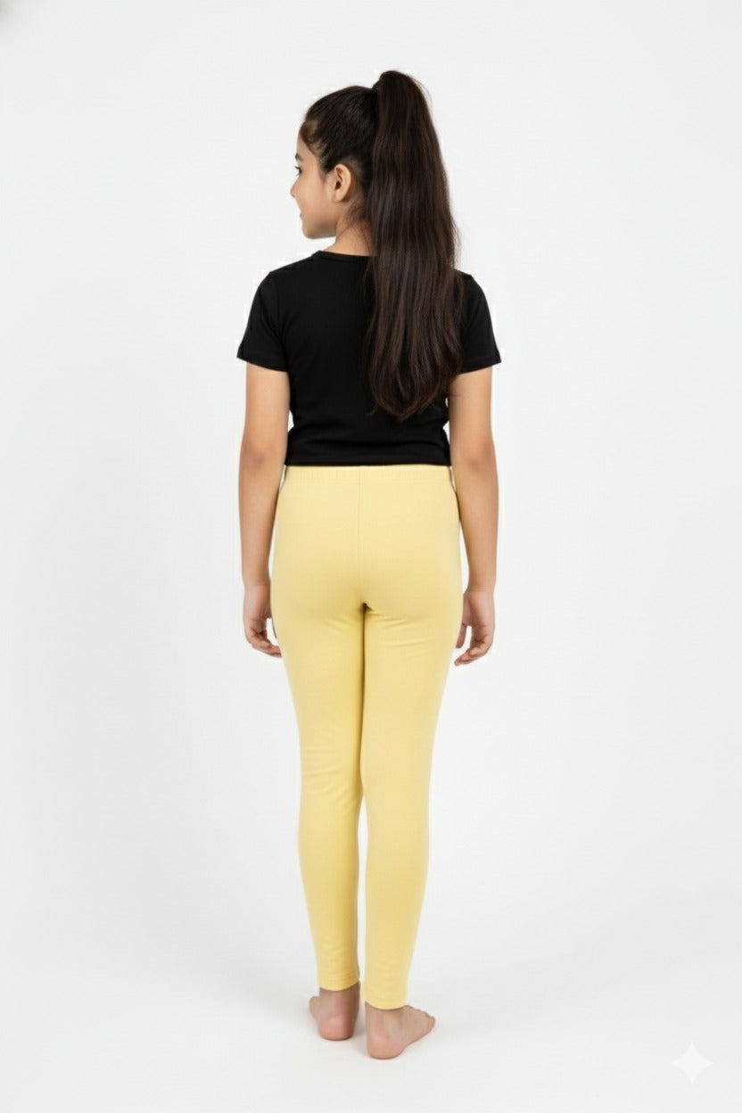 Girls' Cotton Leggings - Lime yellow (Pack of 1)