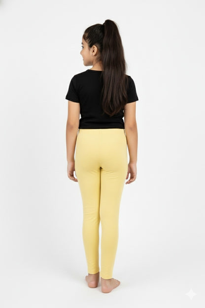 Girls' Cotton Leggings - Lime yellow (Pack of 1)