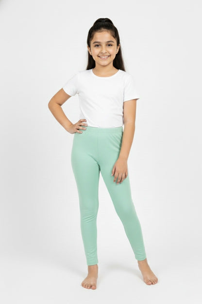 Girls' Cotton Leggings - Aqua Green (Pack of 1)