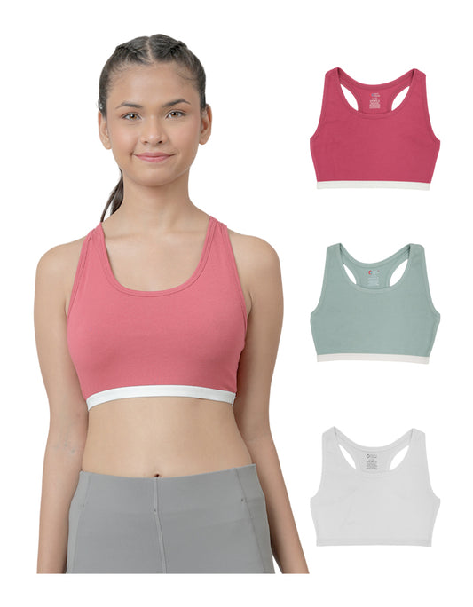Sports Bra -Solid Color  Combo Outer Elastic Pack of 3.