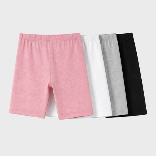 Pack of 4 Girls' Comfortable Cotton Shorties - Soft Breathable Activewear Shorts (Multicolour)
