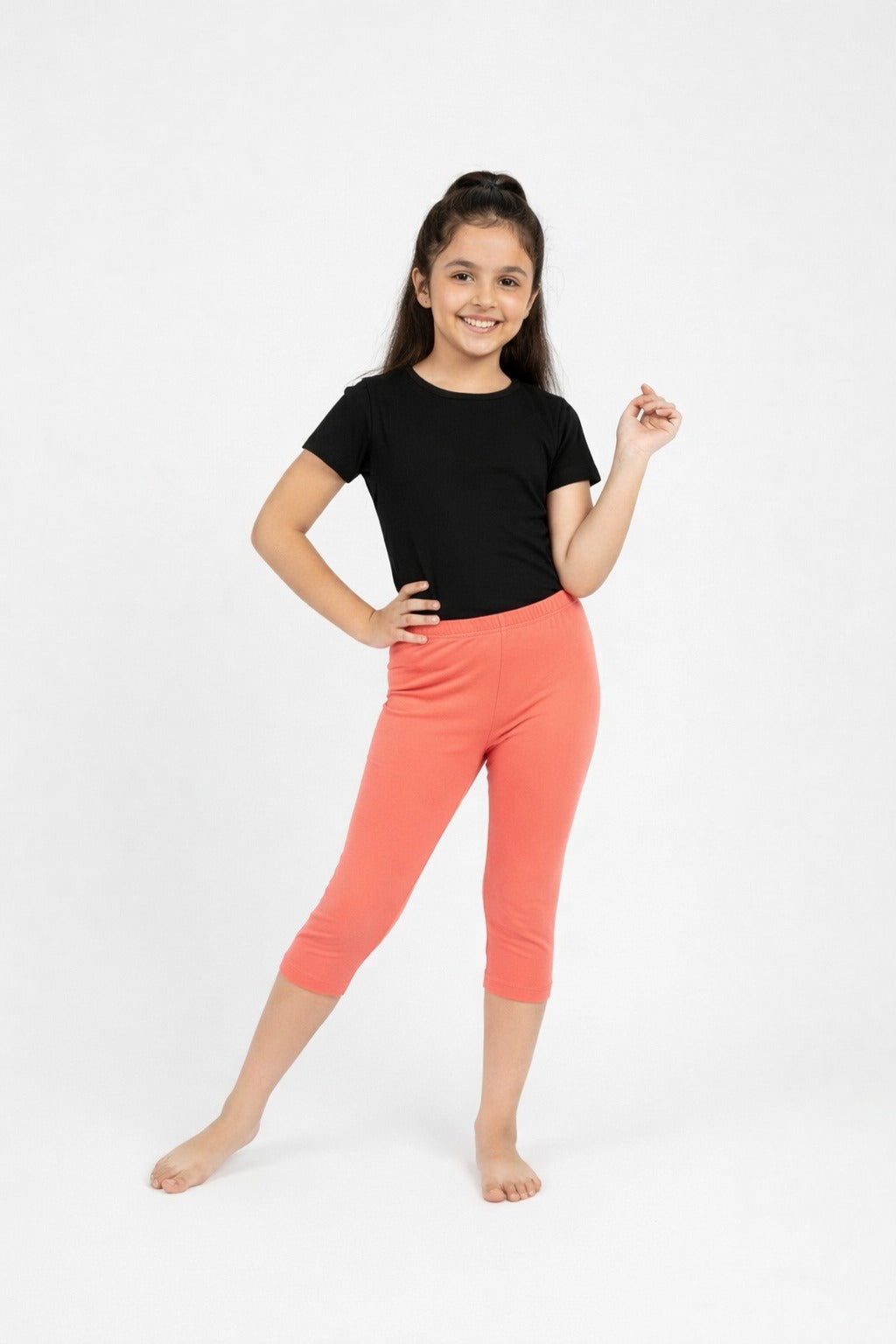 Girls' 3/4 Cotton Leggings - Coral (Pack of 1)