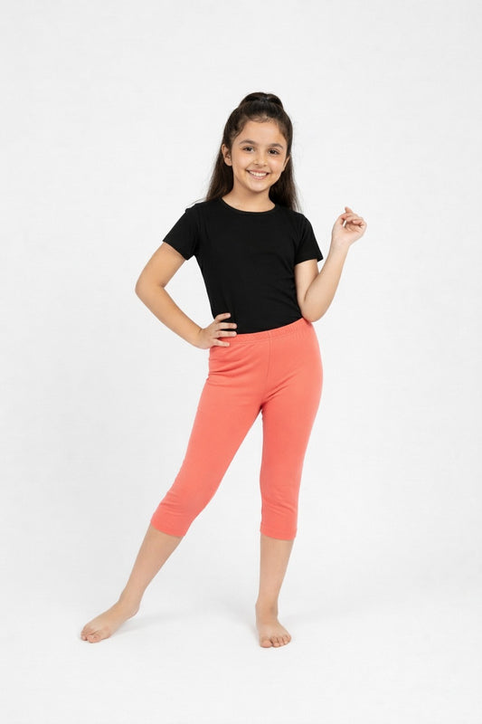Girls' 3/4 Cotton Leggings - Coral (Pack of 1)