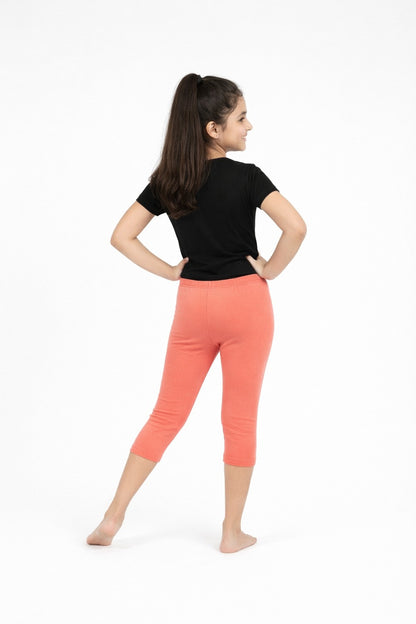 Girls' 3/4 Cotton Leggings - Coral (Pack of 1)