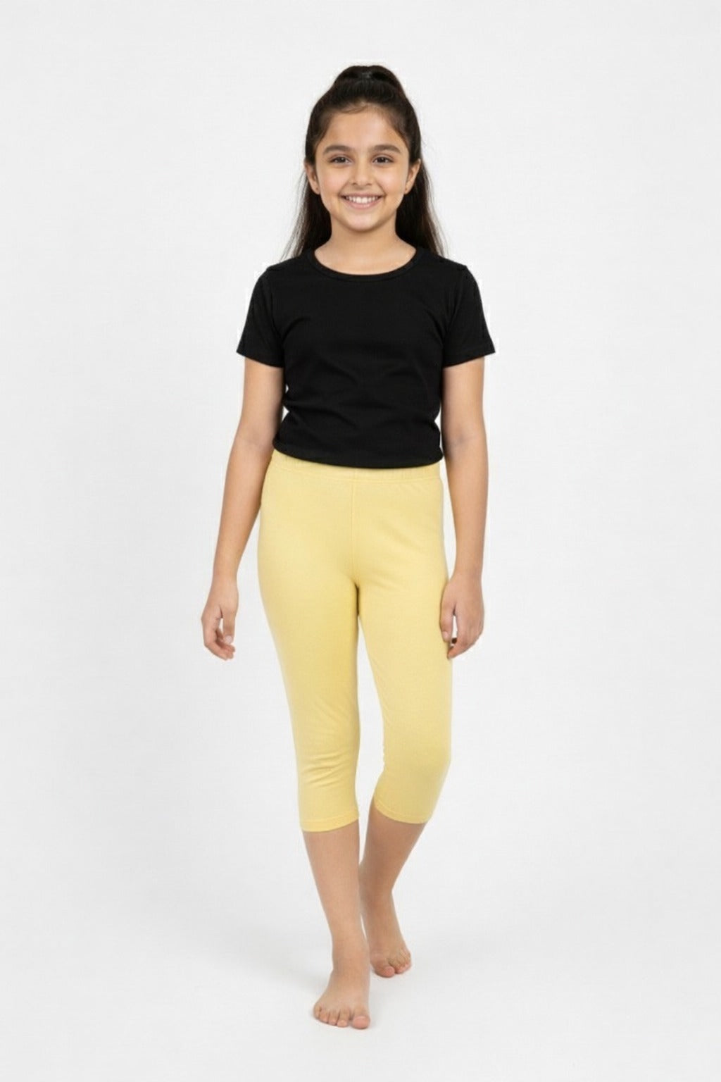 Girls' 3/4 Cotton Leggings - Lime Yellow (Pack of 1)