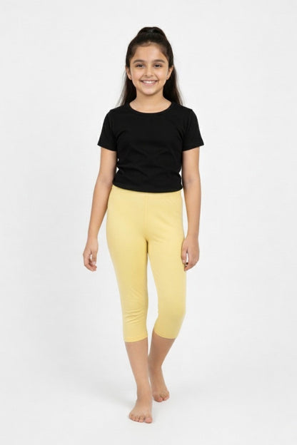 Girls' 3/4 Cotton Leggings - Lime Yellow (Pack of 1)