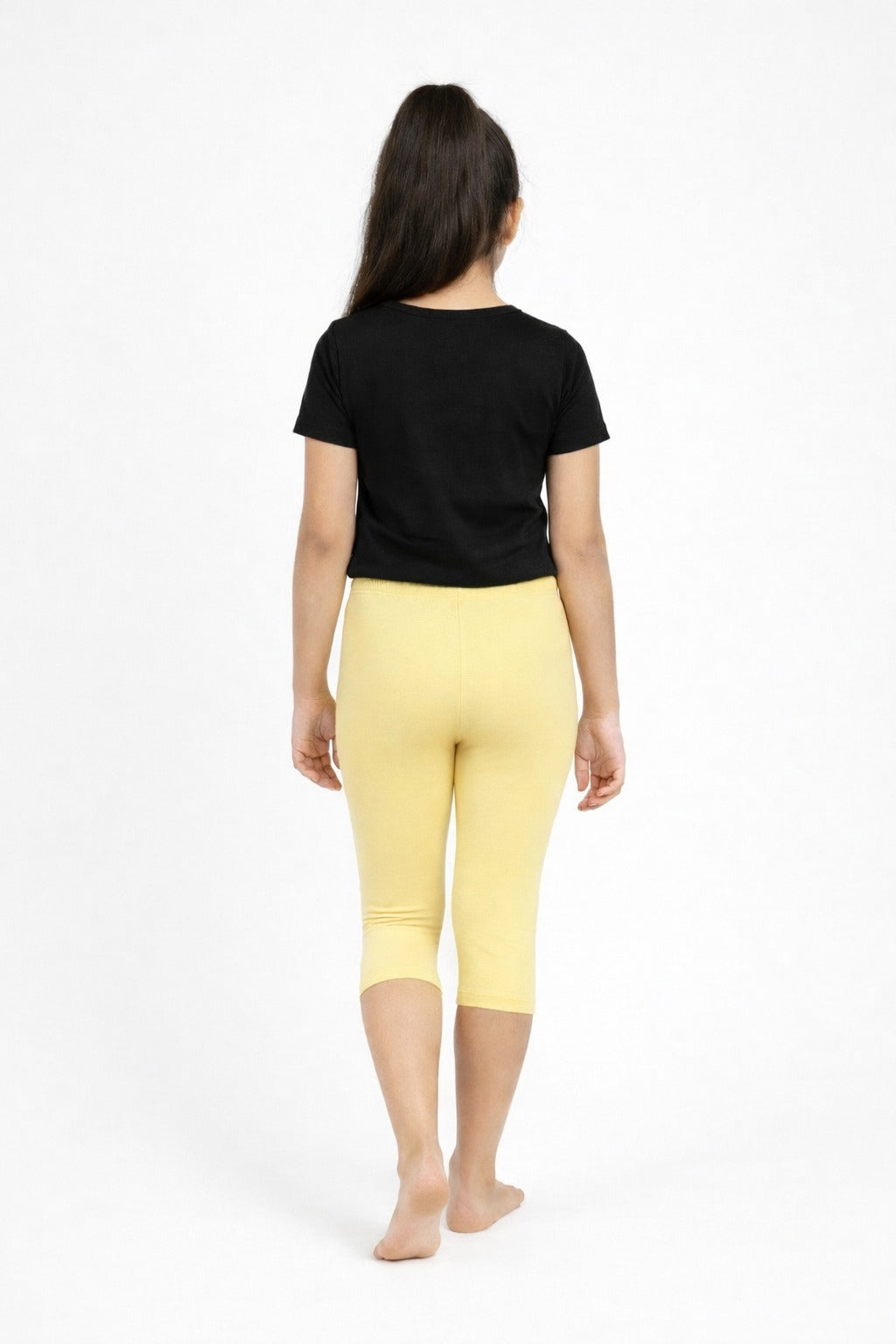 Girls' 3/4 Cotton Leggings - Lime Yellow (Pack of 1)