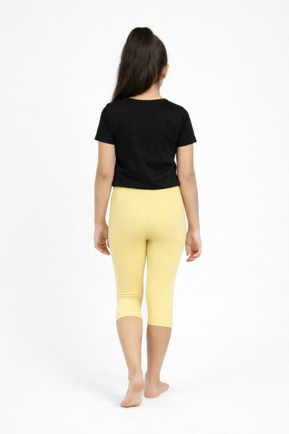 Girls' 3/4 Cotton Leggings - Lime Yellow (Pack of 1)