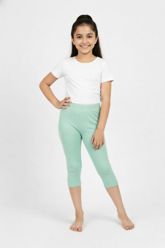 Girls' 3/4 Cotton Leggings - Aqua Green (Pack of 1)