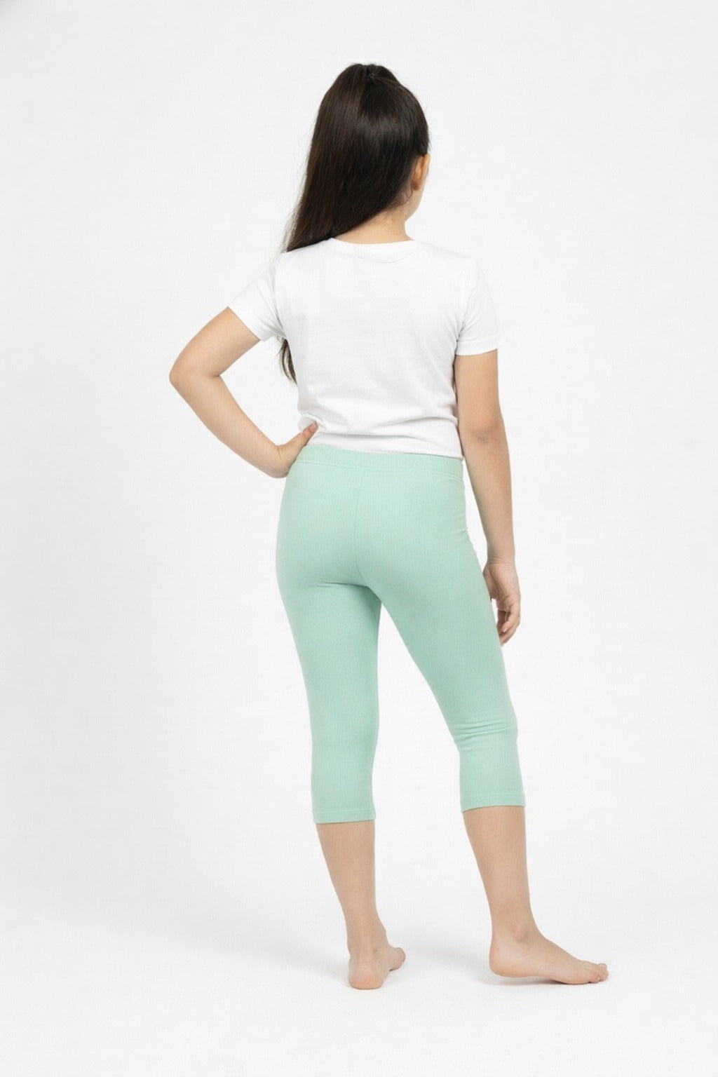 Girls' 3/4 Cotton Leggings - Aqua Green (Pack of 1)