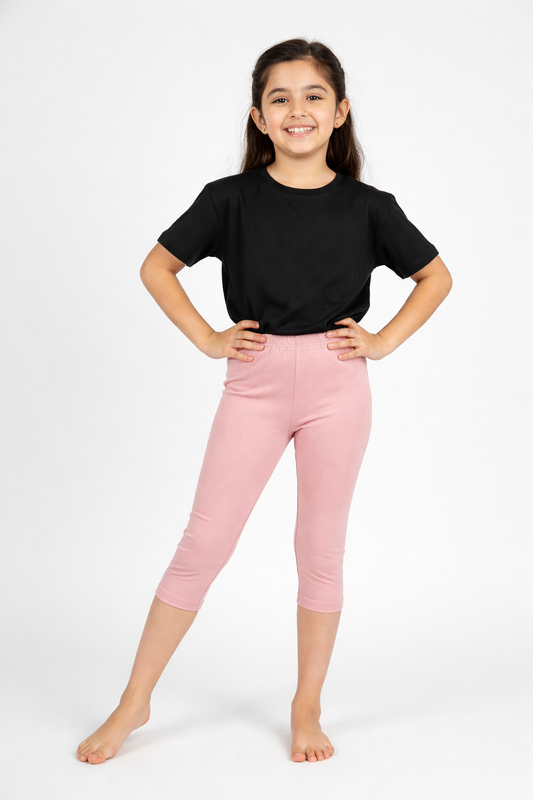 Girls' 3/4 Cotton Leggings - Rose Dust (Pack of 1)