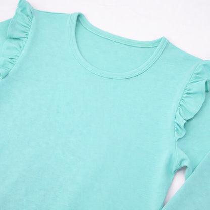 CharmnCherish Girls' Cotton Frill T-Shirt - Unicorn Print - Aqua (Pack of 1) - close-up detail