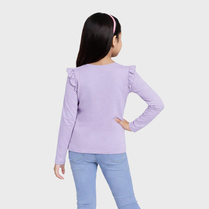 CharmnCherish Girls' Cotton Frill T-Shirt - Unicorn Print - Lavender (Pack of 1) - front view
