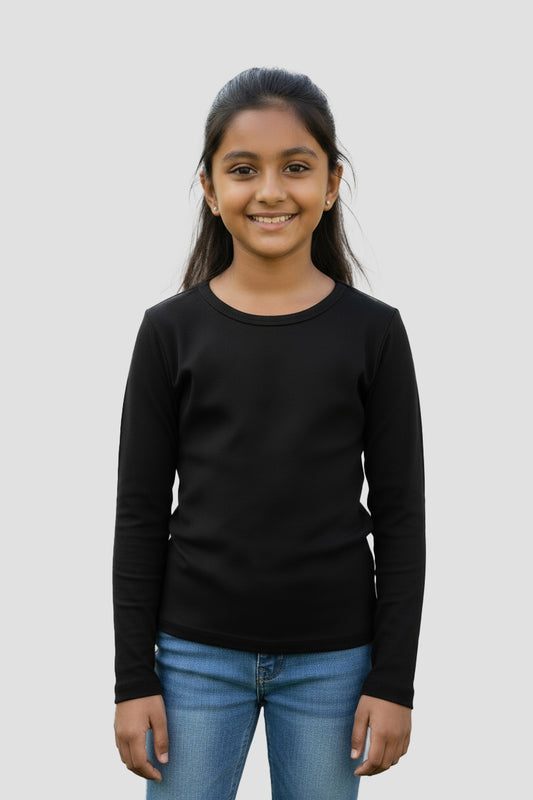 Girls Full Sleeve Tshirt Pack of 1_Black