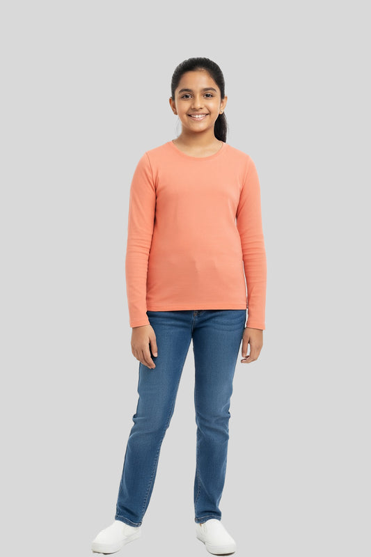 Girls Full Sleeve Tshirt Pack of 1_Coral