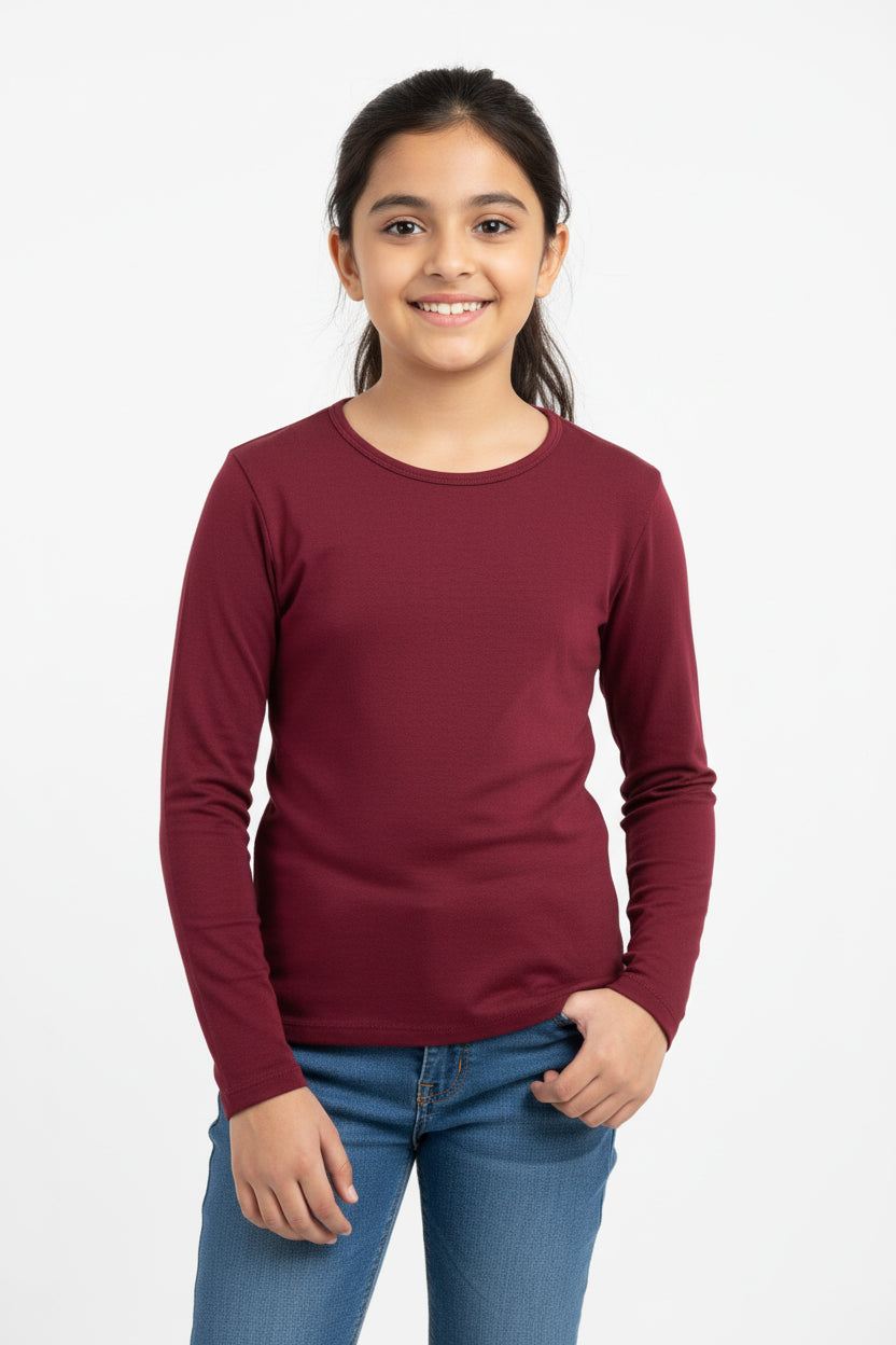 Girls Full Sleeve Tshirt Pack of 1_Brown