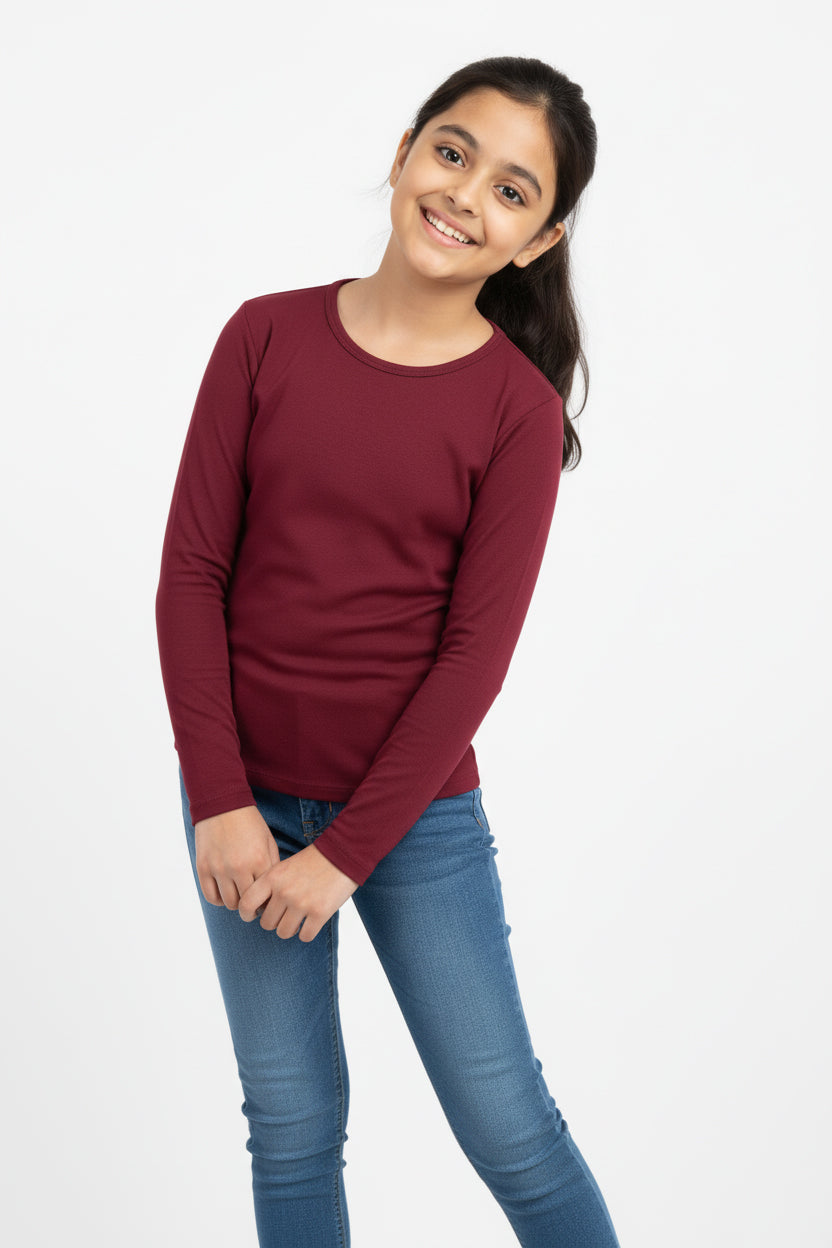 Girls Full Sleeve Tshirt Pack of 1_Brown