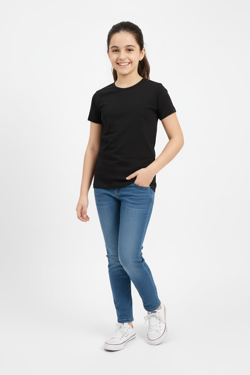 Girls Short Sleeve Tshirt Pack of 1_Black