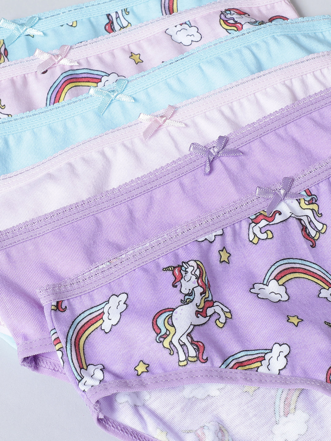 Girls Brief - Unicorn All Over Print & Solid Multicolor Brief Pack of 6.